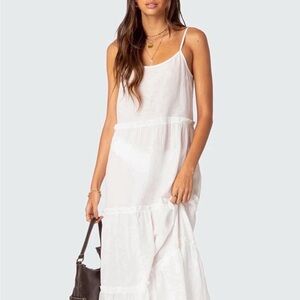 White Tiered Spaghetti Strap Maxi Dress -